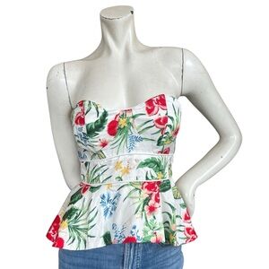NWT Bardot White Tropical Print Strapless Zipper Back Peplum Tube Top Size XS